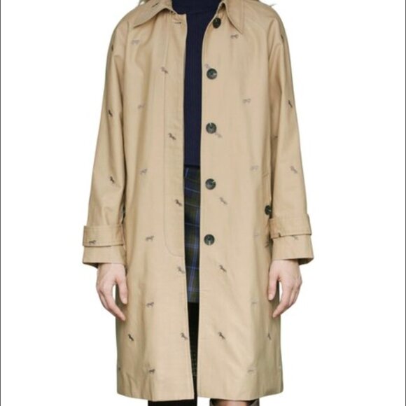 AVEC LES FILLES Cotton Blend Embroidered Equine Horses Twee Trench Coat - Picture 1 of 15